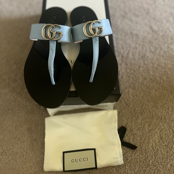 Authentic Gucci Double G leather sandals porcelain lt blue size 36. Worn once - Picture 1 of 4